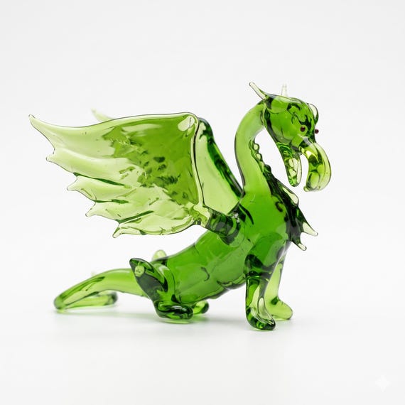 緑色のガラス製ドラゴンの像、ガラス彫刻、ファンタジー装飾、ドラゴン