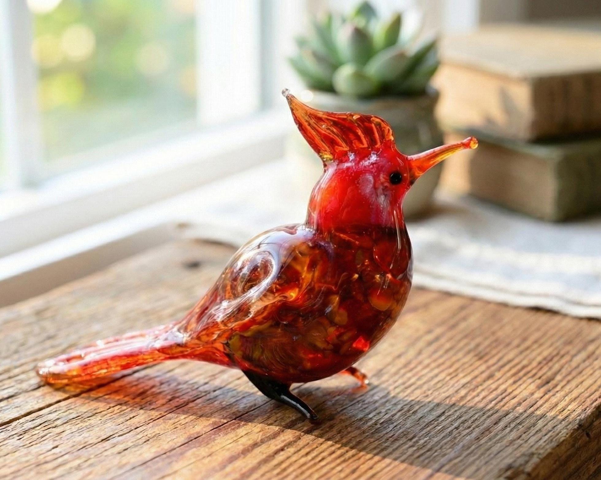 Figurine vintage oiseau en verre canari inclusions or