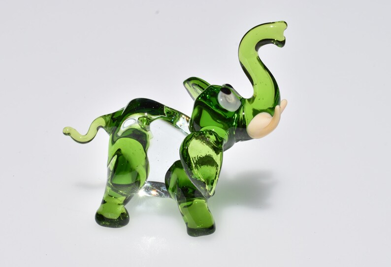 Green Clear Glass Elephant Detailed Figurine With A Lot Of Image 0