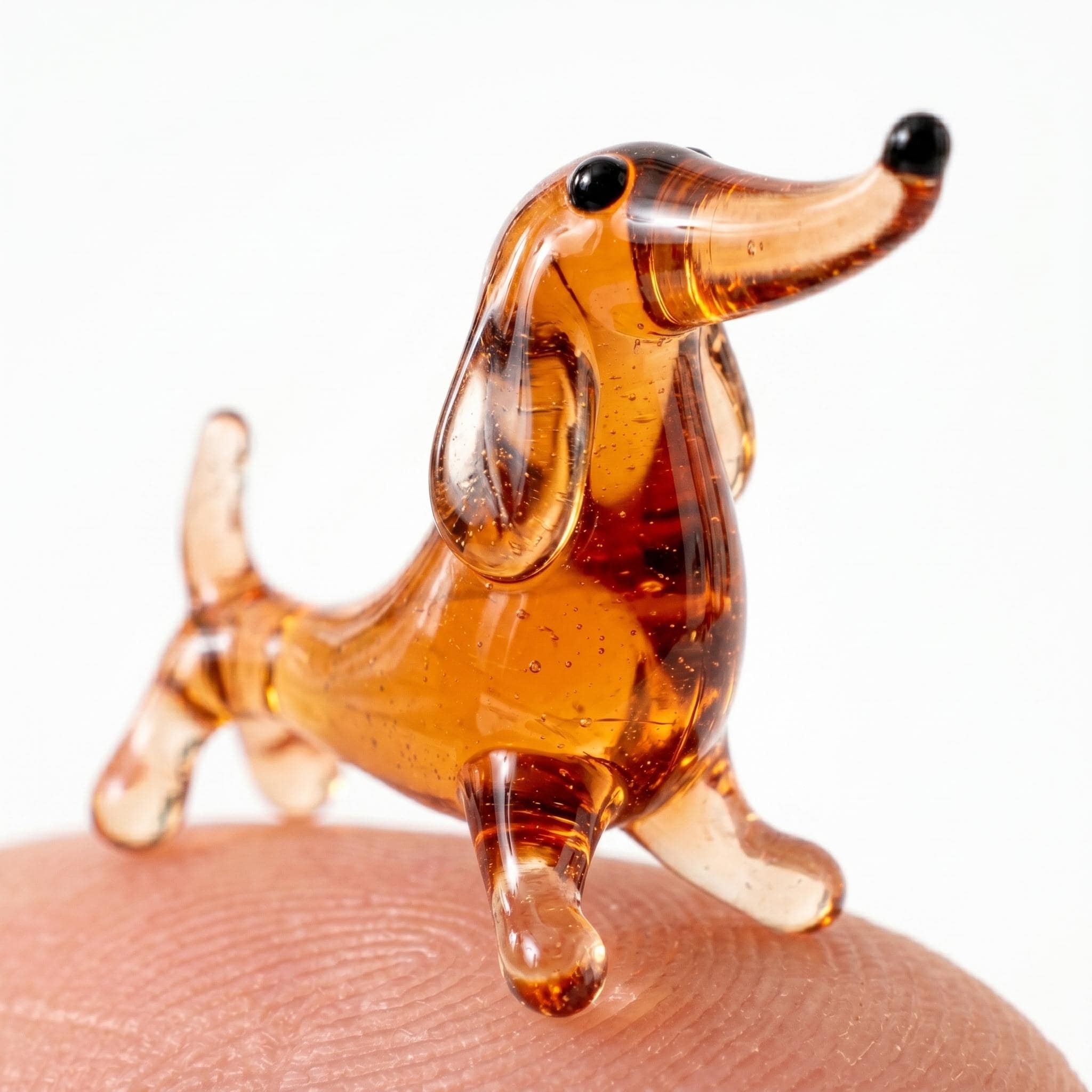 * vintage animal ❀ オレンジグラスアイ *ミニチュア ダックス Handblown Glass Dachshund • Tiny Glass Animals • Miniature Glass