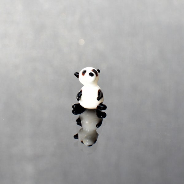 Worlds smallest Cute glass tiny panda, whimsical, Lamp work miniature character from Glass Menagerie, Unique gift.