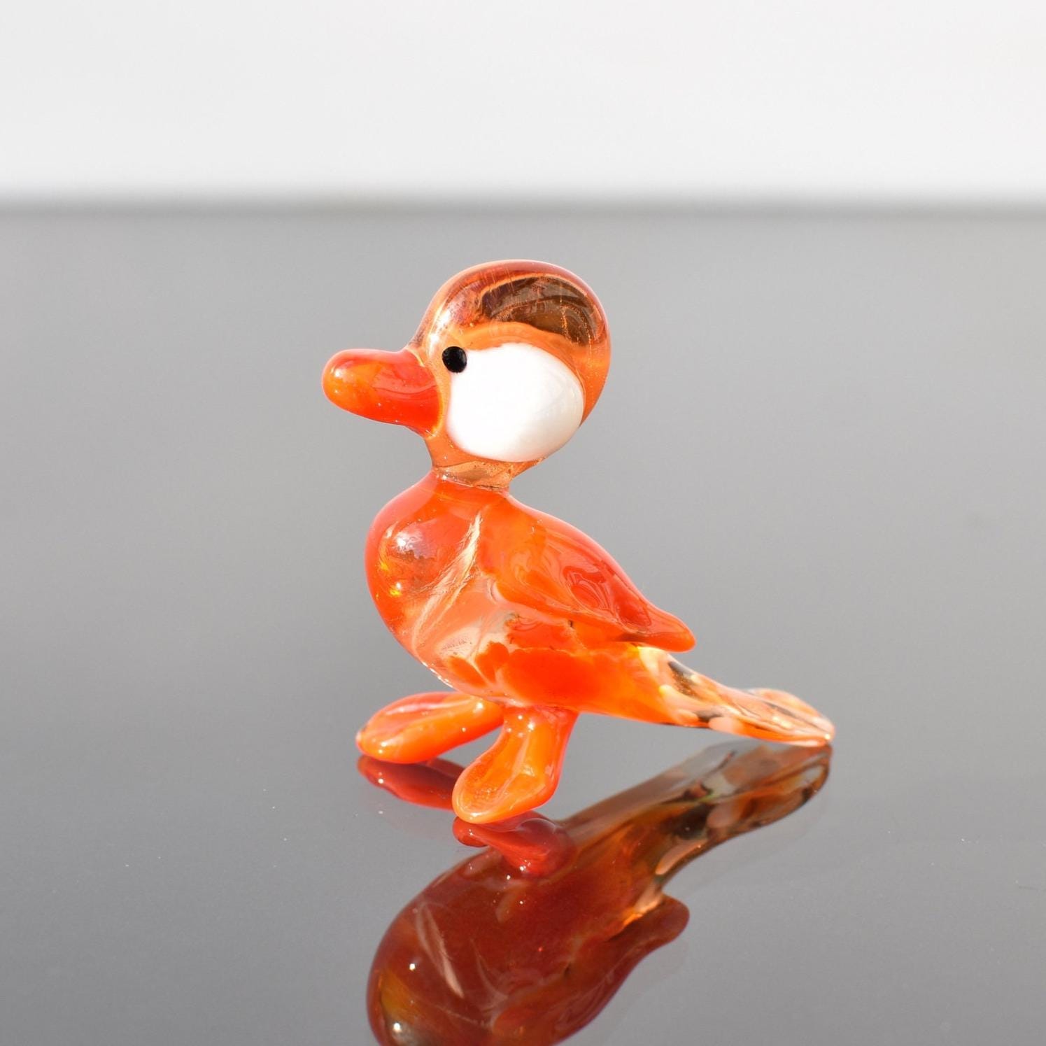 Hand Blown Glass Duck Figurine: Orange Translucent Collectible - Etsy