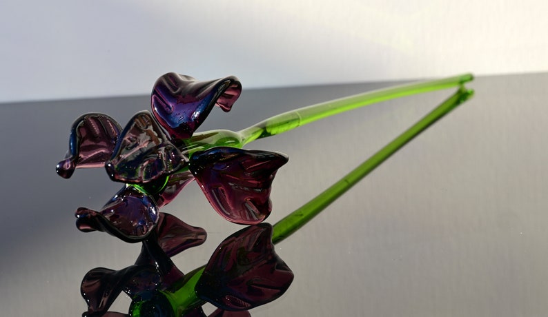 Beautiful purple glass Extra long stem Iris flower. Excellent addition to your collection, unique gift. Each flower is priced individually. image 10