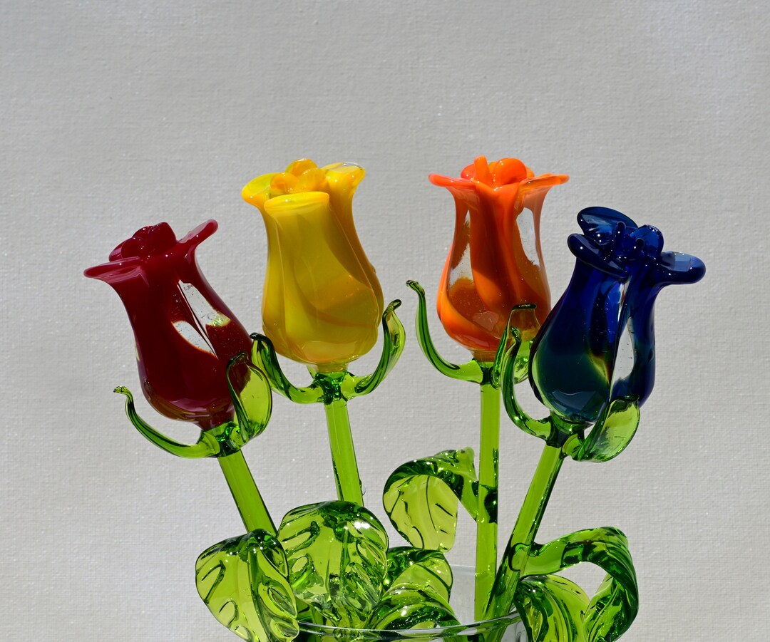 Glass Flower Bouquet - Blown Glass Flowers Rose - Blown Glass Flowers ...