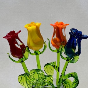 Glass Rose Bouquet: Colorful Long Stem Flowers, Home Decor, Glass Sculpture