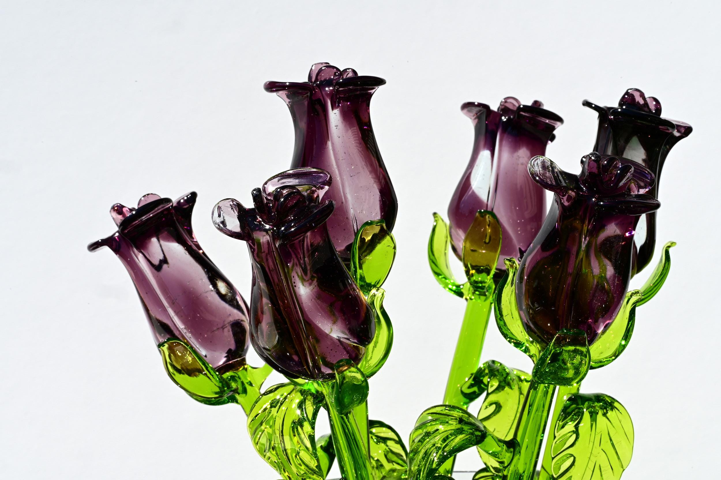 Glass Roses, Purple Glass Flowers, Glass Rose - Blown Glass Rose ...
