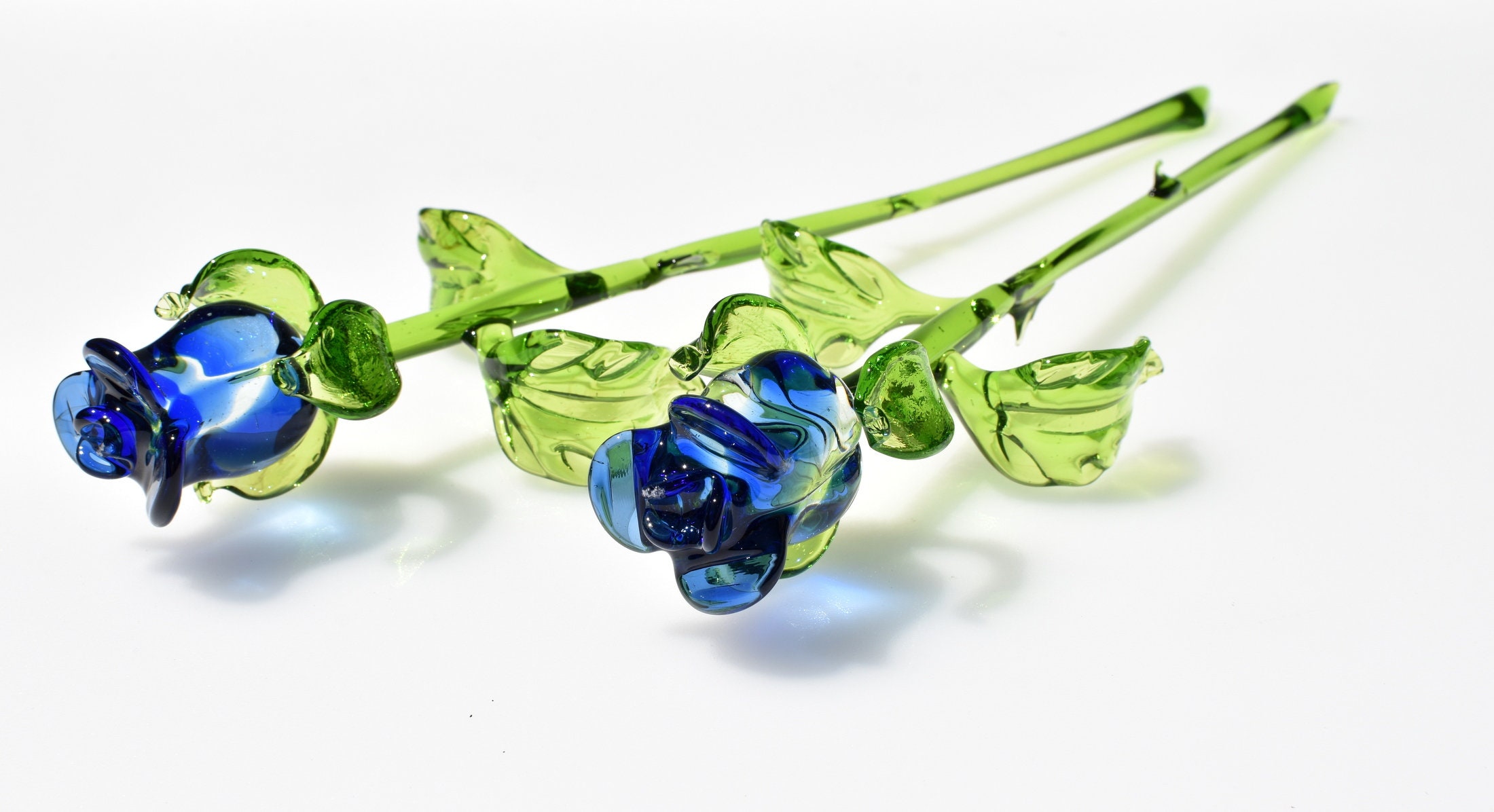 Hand Blown Blue Glass Roses - Blown Glass Flowers - Birthday Gifts ...