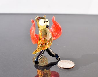 Cute Art Glass Owl , Whimsical character from Glass Menagerie. Flame work, Hand Blown glass excellent gift.