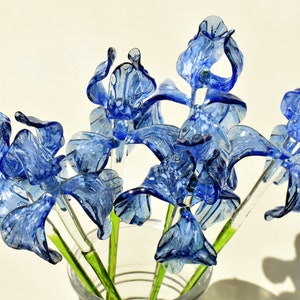 Beautiful  Extra Long stem light- blue with beige tone speckles glass Iris. Unique gift. Each flower is priced individually.