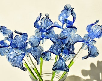 Glass Blue Iris Flower – Handblown Art Stems for Timeless Beauty & Meaningful Gifting