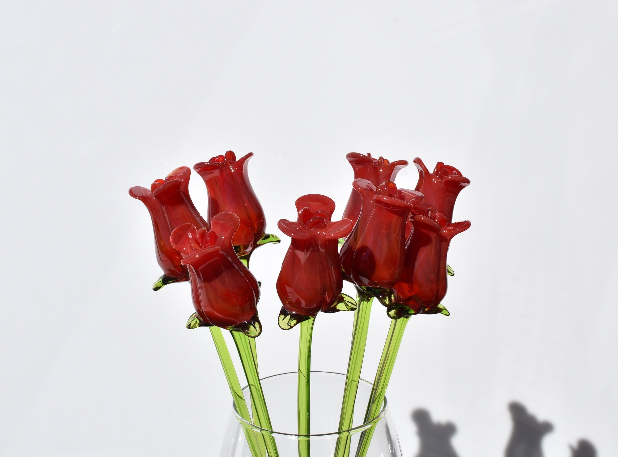 Beautiful extra long stem red glass Rose flower. Excellent Etsy