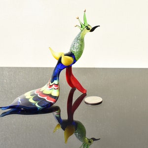 Gorgeous colorful  Art Glass Peacock  , Whimsical character, Glass Menagerie. Flame work, Hand Blown glass unique gift.