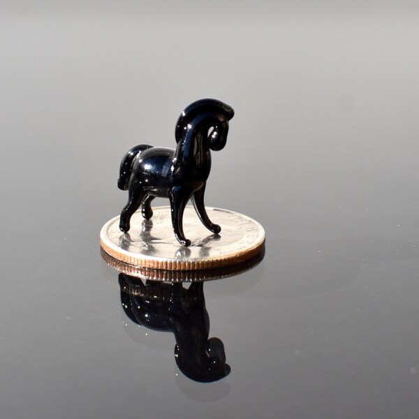 Worlds smallest Glass Black Horse whimsical figurines from glass menagerie. Lamp work unique gift