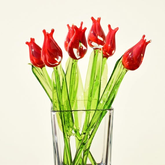 Glass Tulip Flowers, Blown Glass Flowers Bouquet - Glass Birth