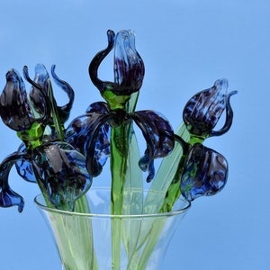 Beautiful long-stem Blue Cheetah pattern design Blue Glass Iris.  Unique gift. Each flower is priced individually.