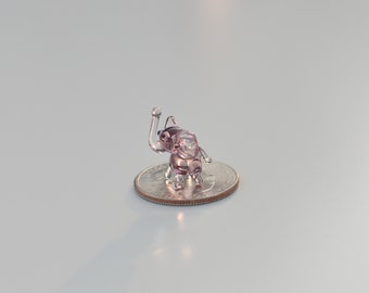 World smallest tiny purple glass elephant, whimsical, Lamp work miniature character from Glass Menagerie, Unique gift.