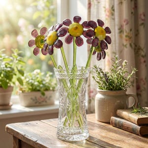 Glass Daisy Birth Flower, Daisy Gifts, Daisy Bouquet, Daisy Decor, Daisies, Glass Flowers Bouquet, Glass Birth Month Flower, Mothers Day Purple