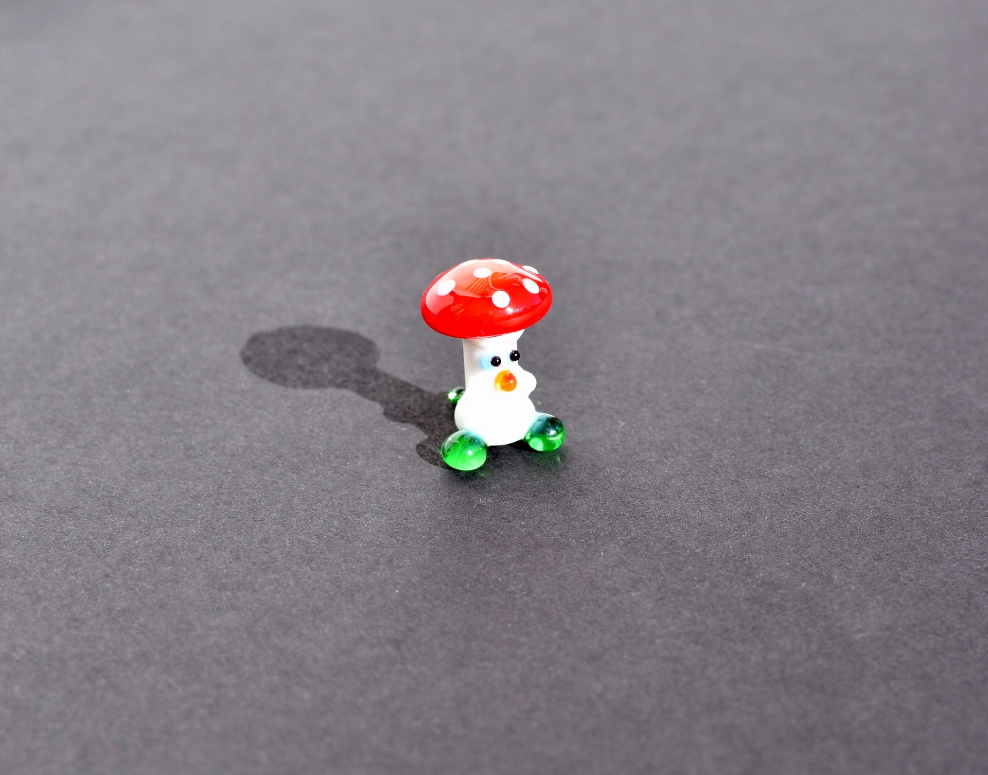 Cute tiny glass mushroom , whimsical, Lamp work miniature character f…
