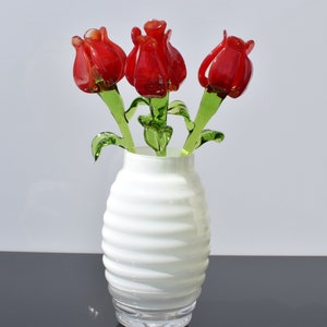 Glass Red flower.  Excellent addition to your glass collection, unique gift. Each flower is priced individually.
