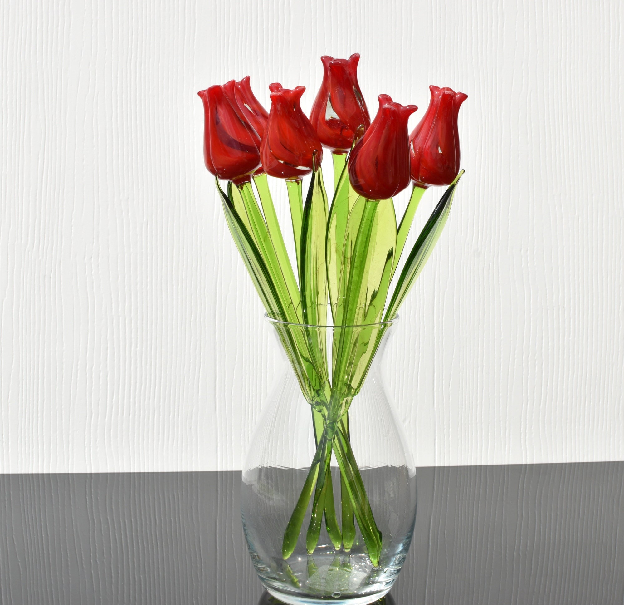Red Glass Tulips - Blown Glass Tulip - Red Glass Flowers Bouquet