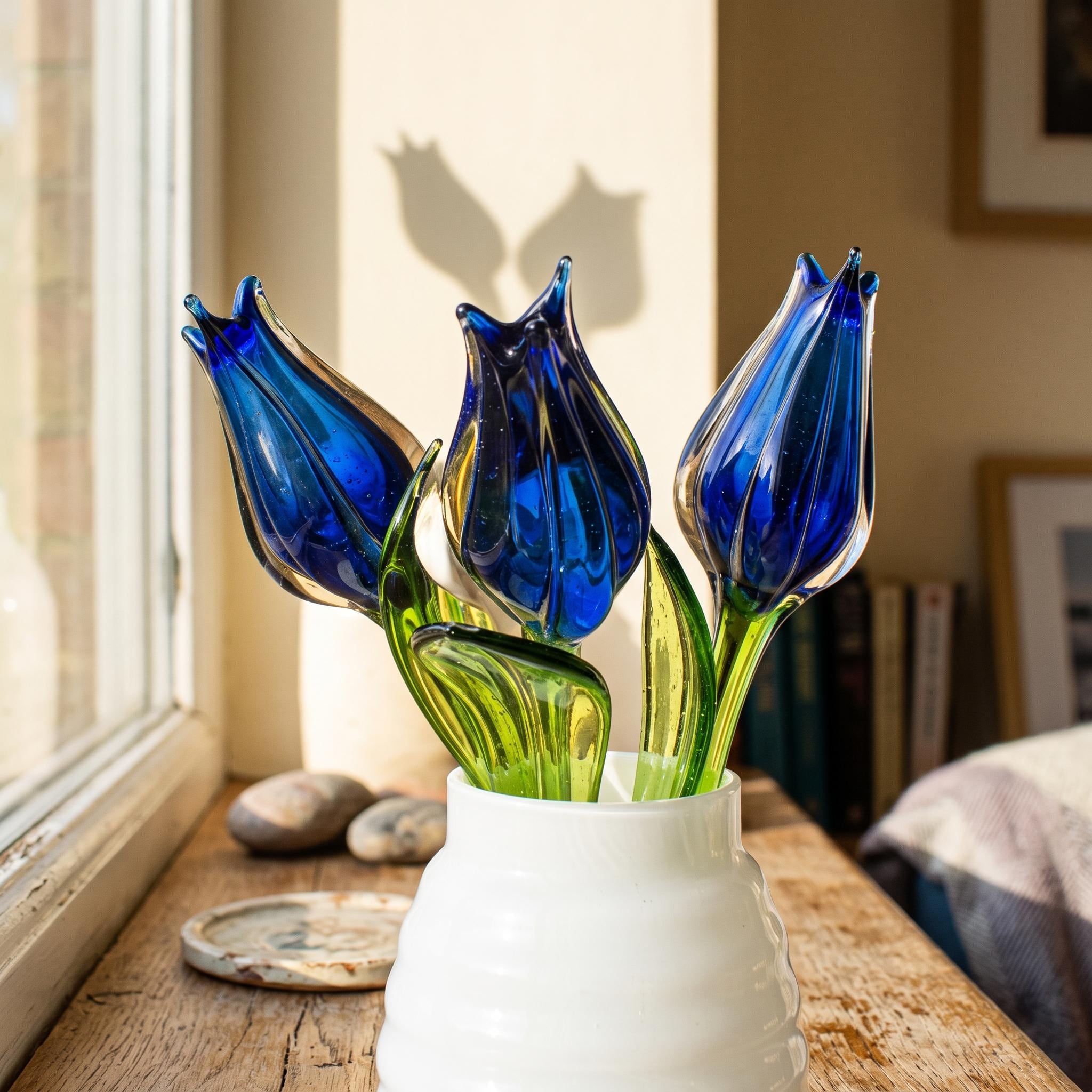 Glass Tulip Flowers, Glass Birth Month Flower - Cobalt Blue Glass