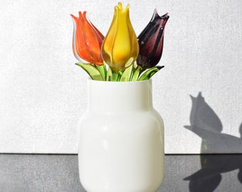 Gorgeous  bouquet of 3 colorful glass tulips.  Excellent addition to your home décor.