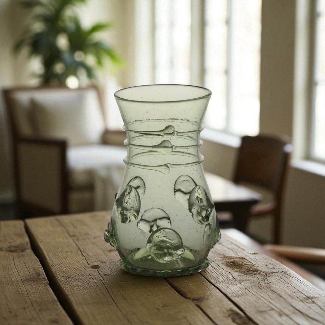 Prunt Artisan Medieval-style Flower Vase, Hand-blown Forest Glass, Rustic ...