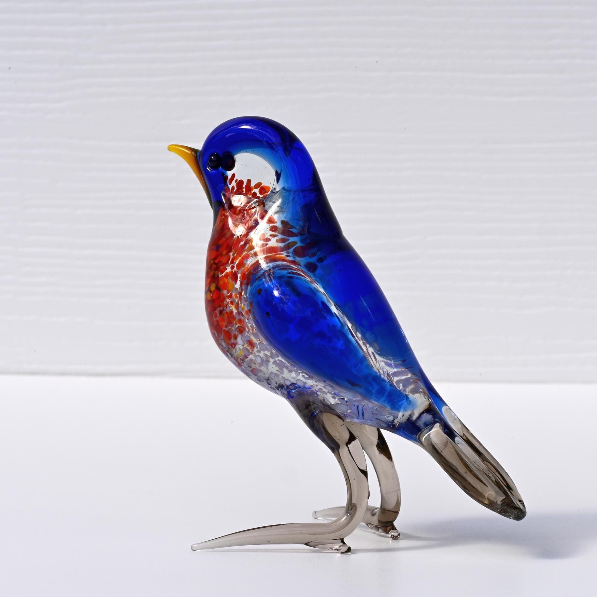 ガラスの鳥の置物、青い鳥、鳥好きへのギフト、鳥の彫刻、ガラスの鳥