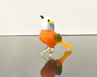 オレンジ色の鳥、ガラスの鳥の置物、鳥の彫刻、鳥の装飾、鳥愛好家への