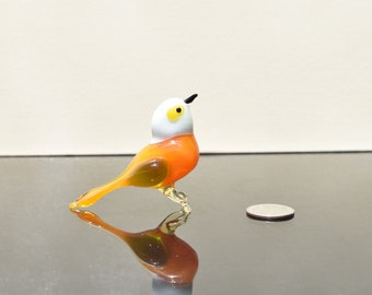 オレンジ色の鳥、ガラスの鳥の置物、鳥の彫刻、鳥の装飾、鳥愛好家への