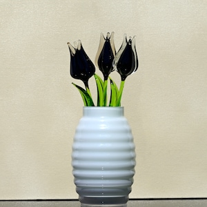 Handmade Black Glass Tulip: Flame Worked Sculpture, 7 inch
