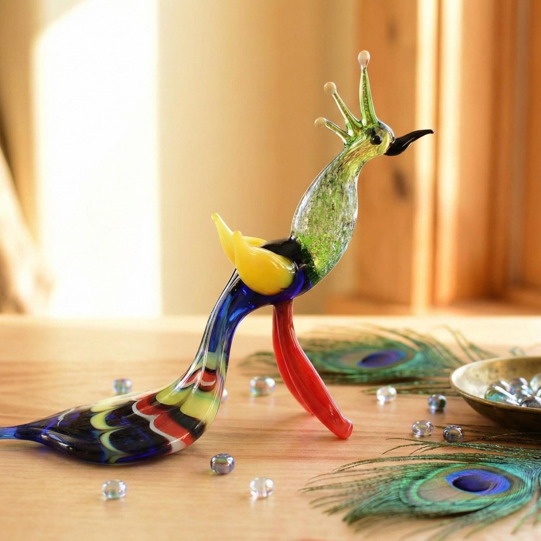 孔雀の像、ガラス製の孔雀の置物、孔雀の装飾品、孔雀のギフト、鳥好き