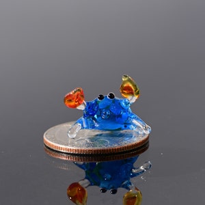 Worlds smallest  blue glass tiny crab, whimsical, Lamp work miniature character from Glass Menagerie, Unique gift.