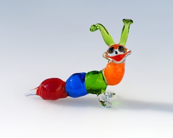Cute  multicolored  glass  caterpillar, whimsical, Lamp work art glass character from Glass Menagerie, Unique gift.