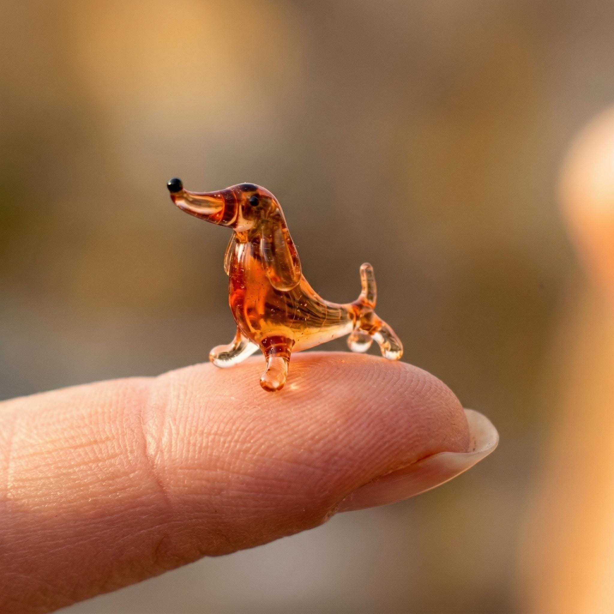 * vintage animal ❀ オレンジグラスアイ *ミニチュア ダックス Handblown Glass Dachshund • Tiny Glass Animals • Miniature Glass