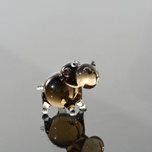Adorable grey-transparent glass Hippopotamus, whimsical, Lamp work miniature  Hippo character, Unique gift.