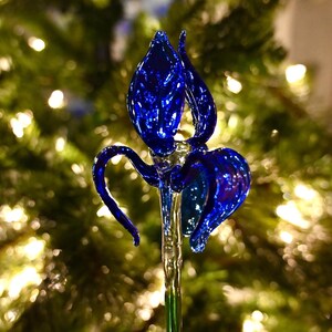 Blue Glass Iris, Blown Glass Flowers, Glass Flower Bouquet, Spring Home Decor Centerpiece, Eternal Flowers, Blown Glass Art Mothers Day Gift image 11