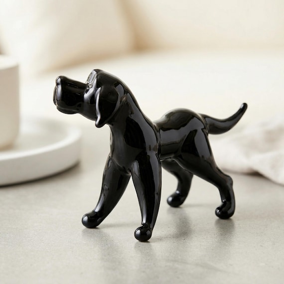 Black Glass Labrador Figurine, Black Labrador Gifts, Black Lab Art, Dog Memorial Gift, Labrador Statue, Blown Glass Animals, Black Lab Decor