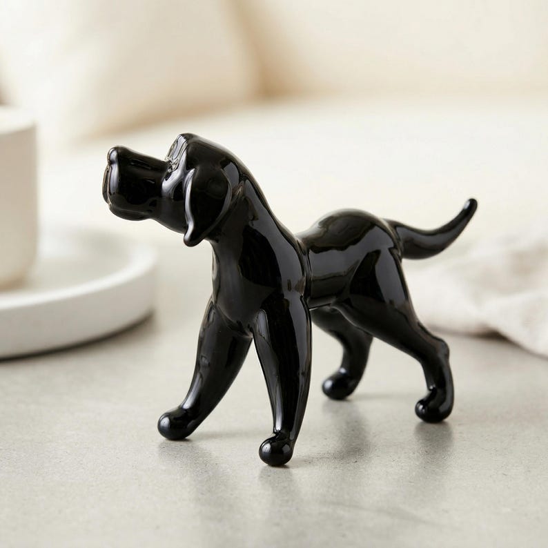 Black Glass Labrador Figurine, Black Labrador Gifts, Black Lab Art, Dog Memorial Gift, Labrador Statue, Blown Glass Animals, Black Lab Decor image 1