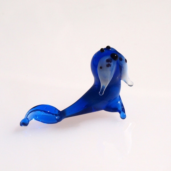 Cute glass mini Blue walrus, whimsical  Lamp work miniature character from Glass Menagerie, Unique gift.