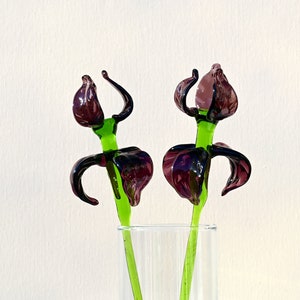 Beautiful purple glass Extra long stem Iris flower. Excellent addition to your collection, unique gift. Each flower is priced individually. image 5