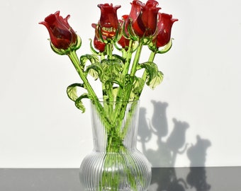 Beautiful red glass Rose flower. Excellent addition to your glass collection, unique gift. Each flower is priced individually.