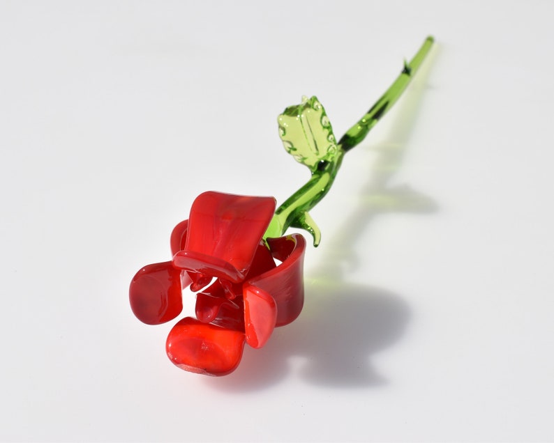 Excellent addition to your glass collection Glass Red rose flower unique gift.