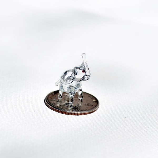 World smallest tiny glass elephant, whimsical, Lamp work miniature character from Glass Menagerie, Unique gift.