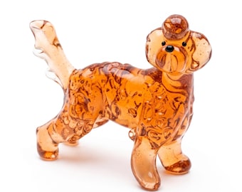 Amber Glass Golden Doodle Figurine, Labradoodle Gifts, Dog Memorial Gift, Doodle Mom, Poodle, Cockapoo Art, Blown Glass Animals, Glass Dog