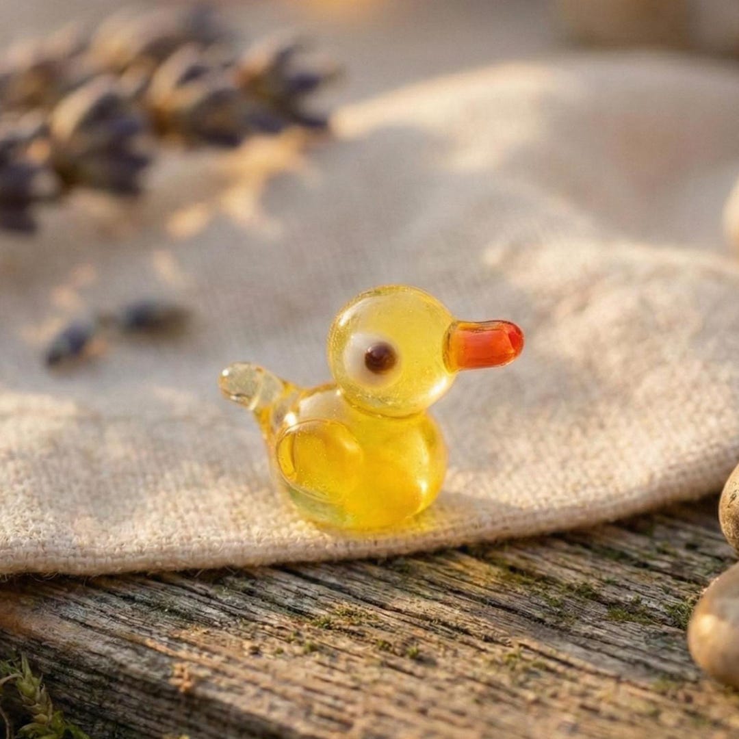 Handblown Miniature Glass Duck: Tiny Yellow Figurine, Fairy Garden