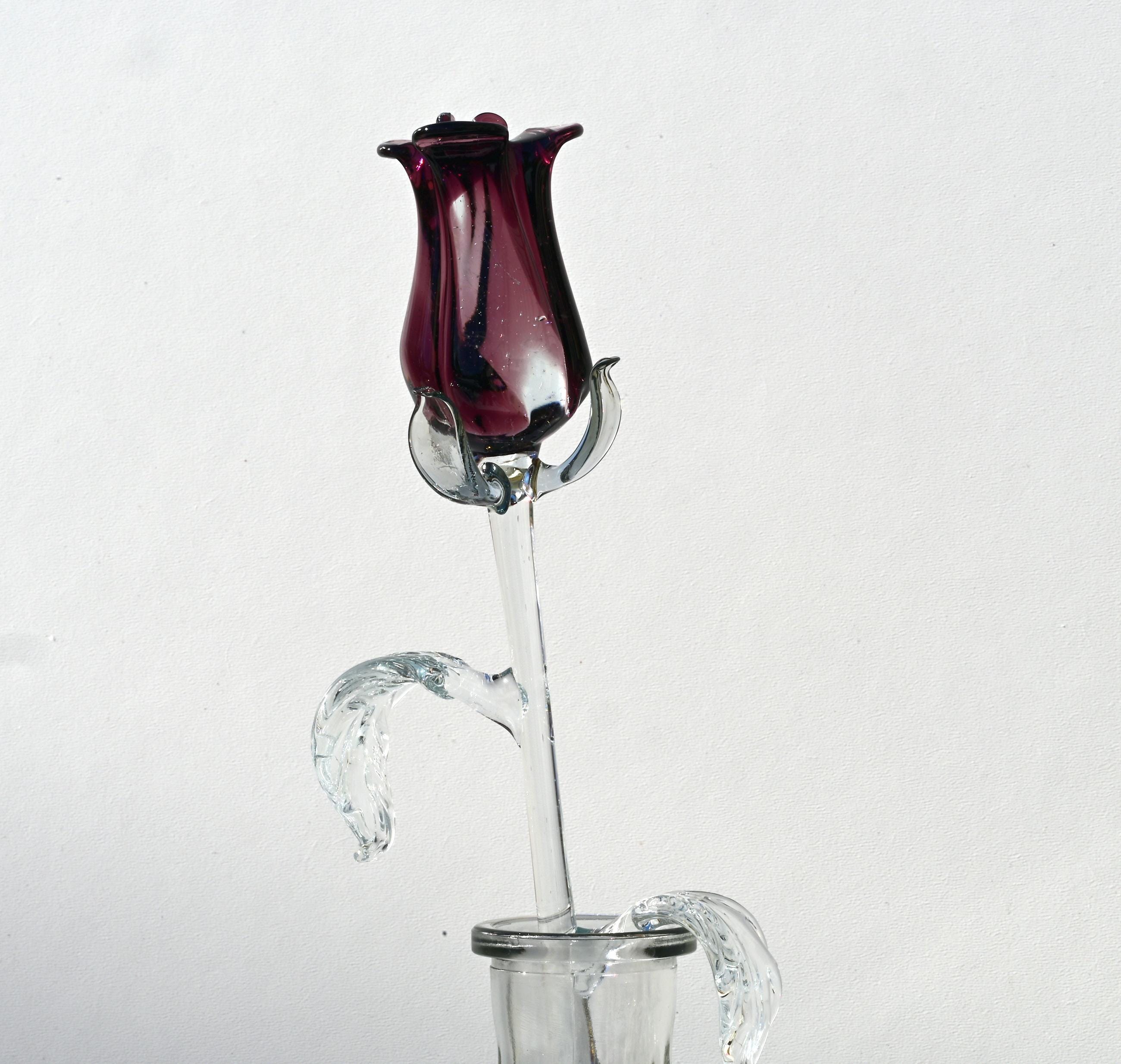 Purple Glass Flowers - Glass Flower Bouquet - Eternal Rose - Blown ...