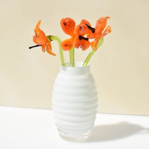 Handmade Orange Glass Orchid Flower: Collectible Sculpture, Weatherproof Art