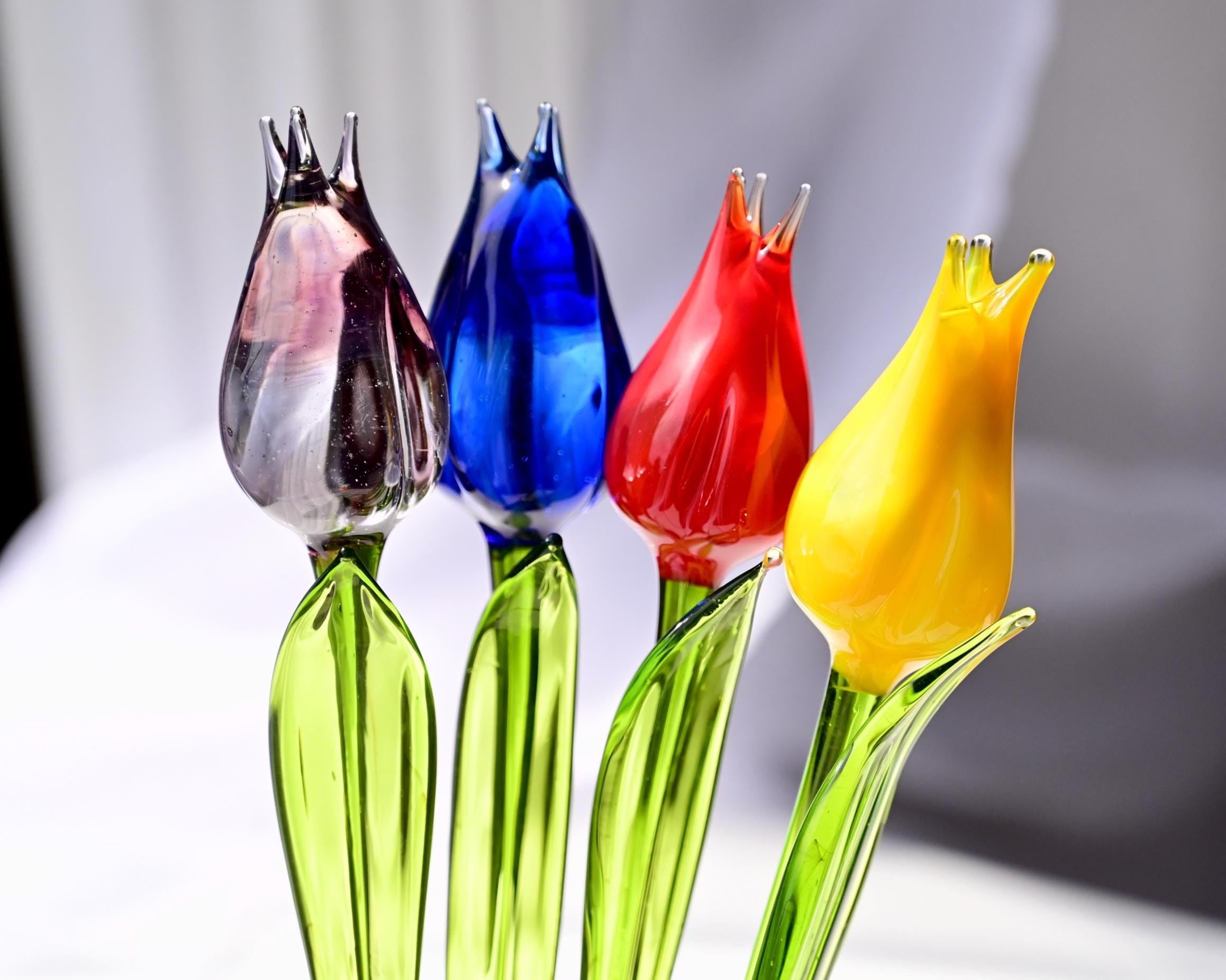 Colorful Glass Tulips, Glass Flowers Bouquet, Hand-blown Glass
