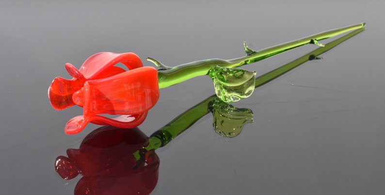 Excellent addition to your glass collection Glass Red rose flower unique gift.